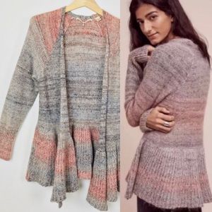 Anthropologie Knitted & Knotted open front ombré peplum sweater cardigan